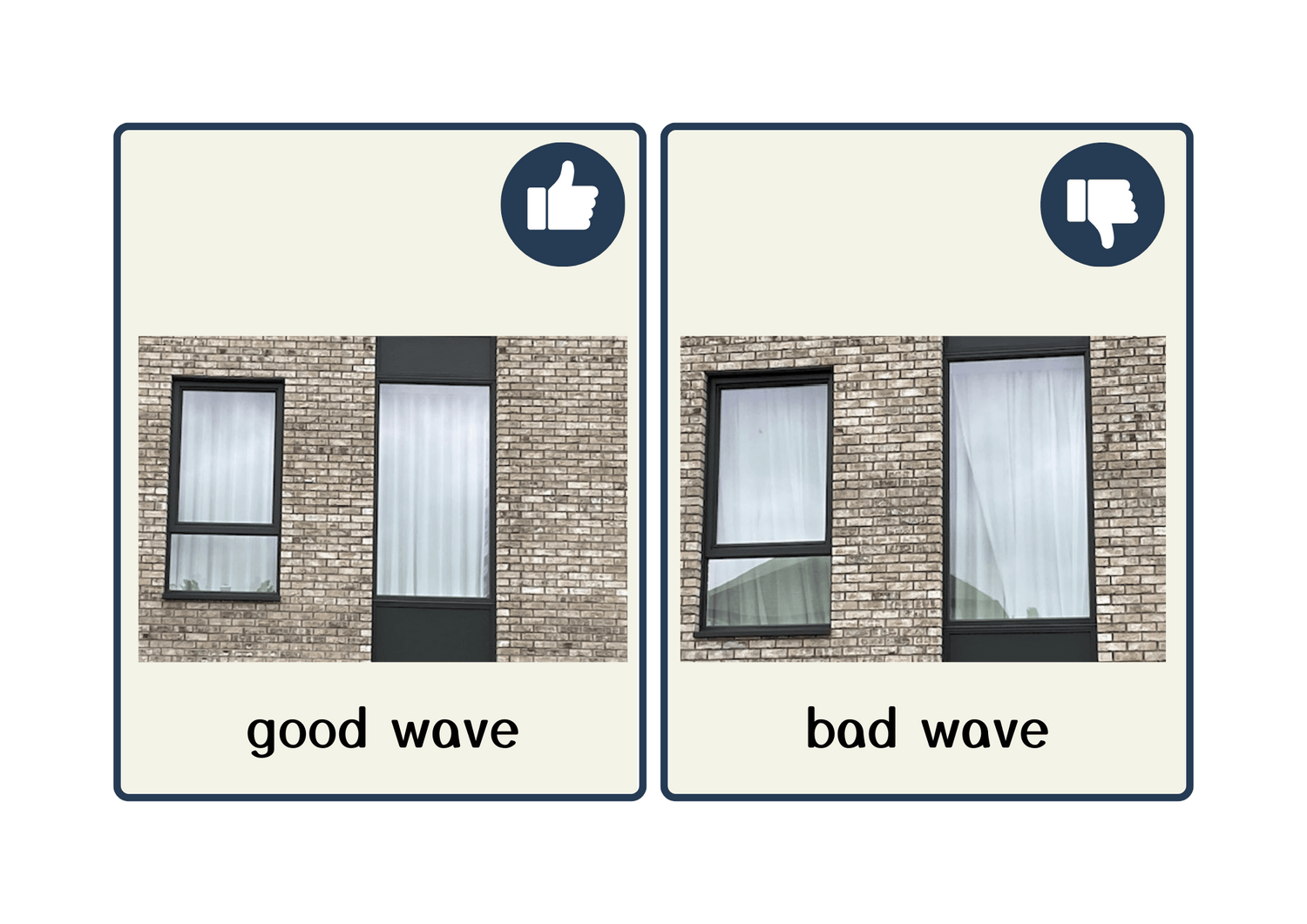 good wave and bad wave curtain example by Modern Curtains